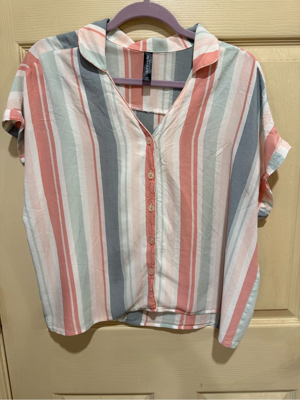 Ambrielle Striped Short-Sleeve Button Down Top